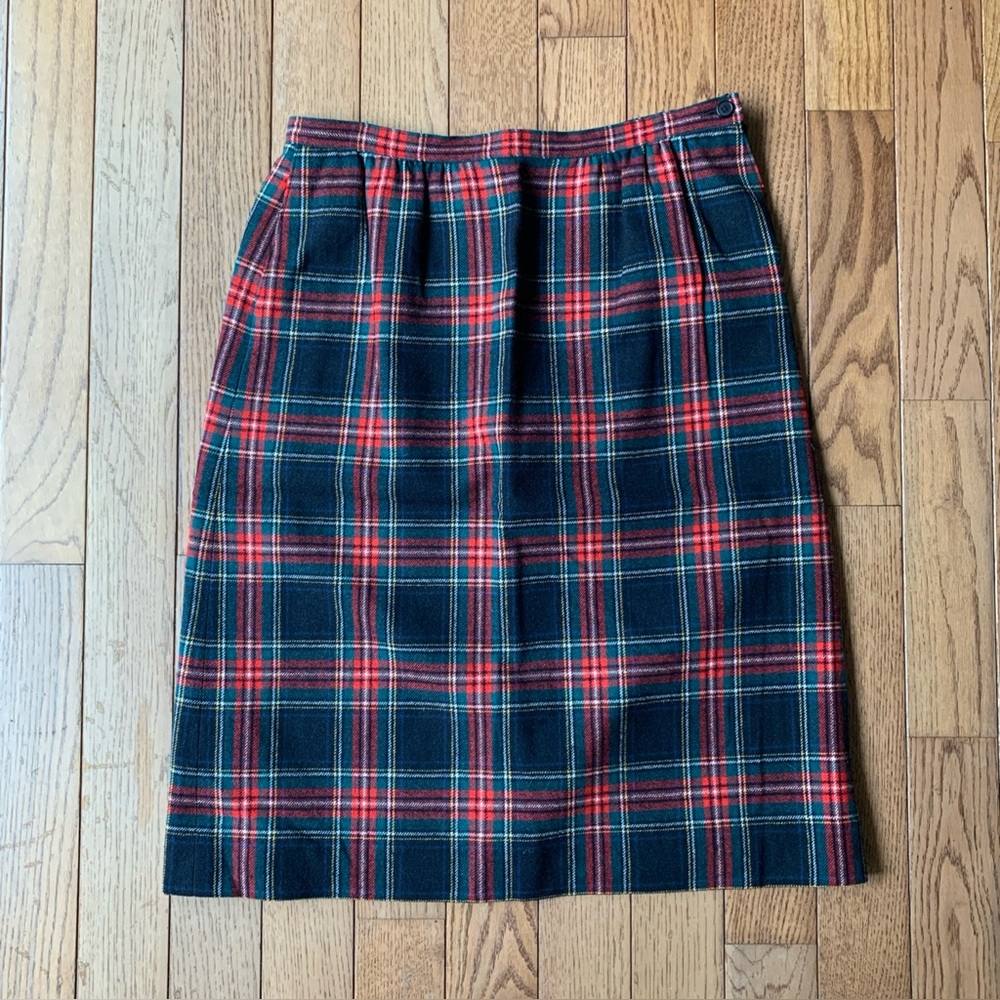 Pendelton Wool Skirt Authentic Black Stewart Tartan Plaid 16 Lined Red USA VTG
